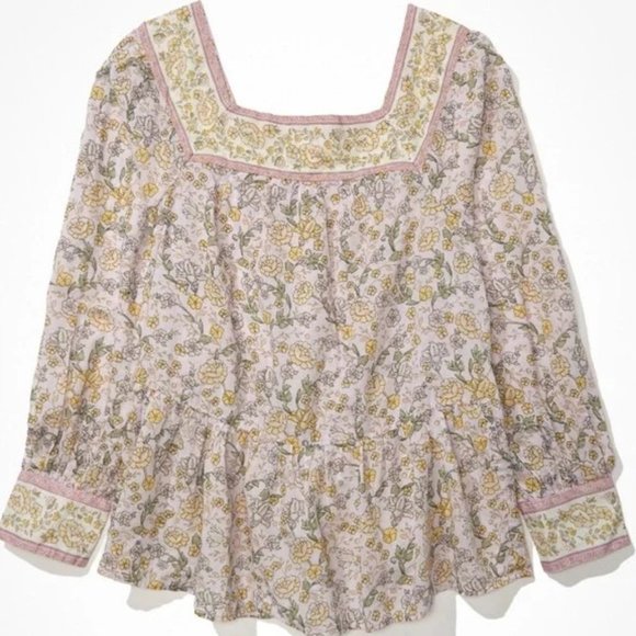 NEW Oversized Square Neck Peasant Blouse M - Picture 1 of 12